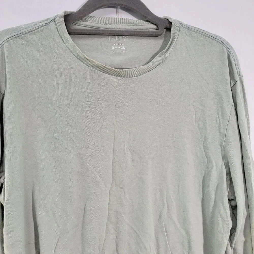 J. Crew Shy Green 100% Cotton Washed Tee Shirt Long Sleeve Crew Neck Man's Sz S
